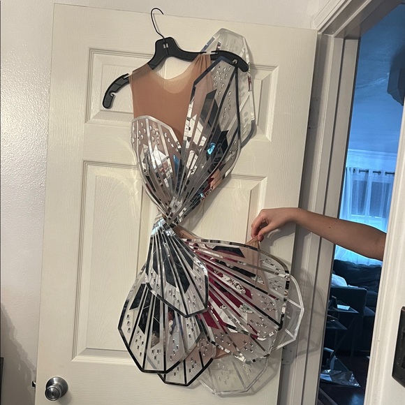 Sheer Nude and Silver Mirrored Cocktail Dress prom dress - Picture 3 of 17